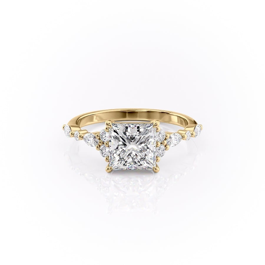 Princess Cut Moissanite Shoulder Set Ring Vintage Design