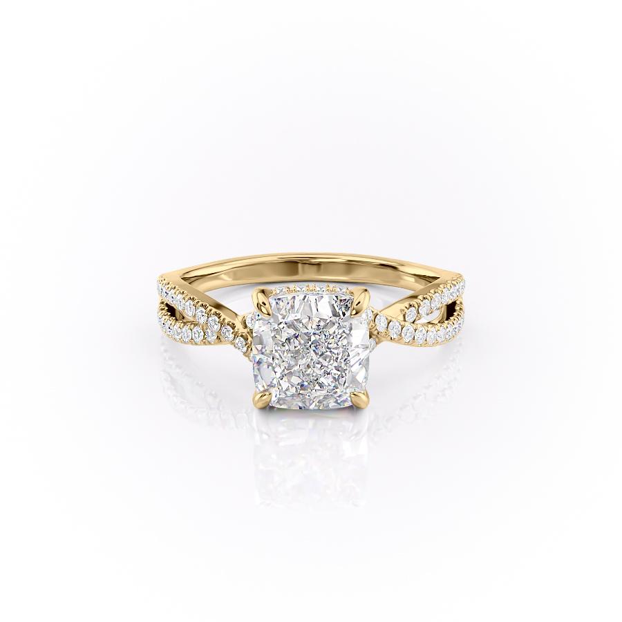 Cushion Cut Moissanite Ring With Twisted Stone Set Shoulders