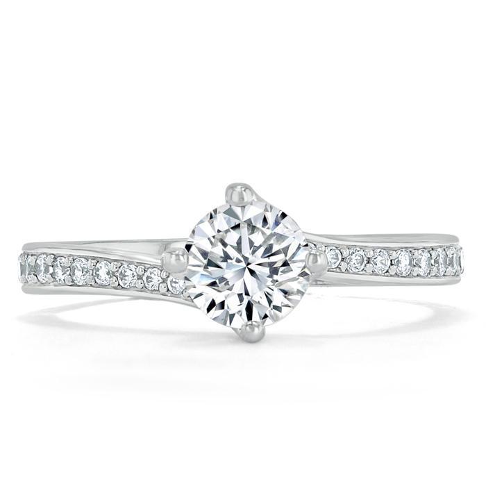 Round Cut Moissanite Twist Engagement Ring, Classic Style