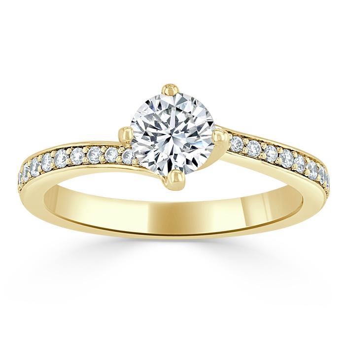 Round Cut Moissanite Twist Engagement Ring, Classic Style