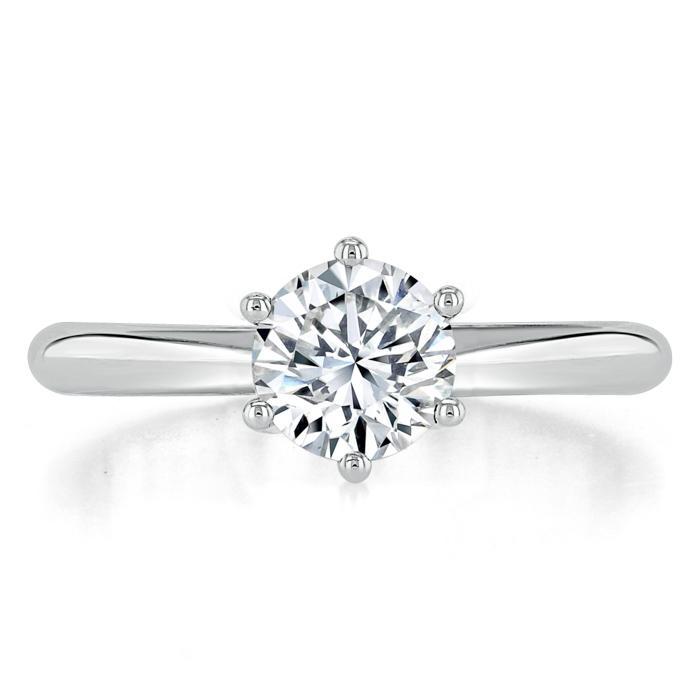 Round Cut Moissanite Engagement Ring, Classic Six Claw