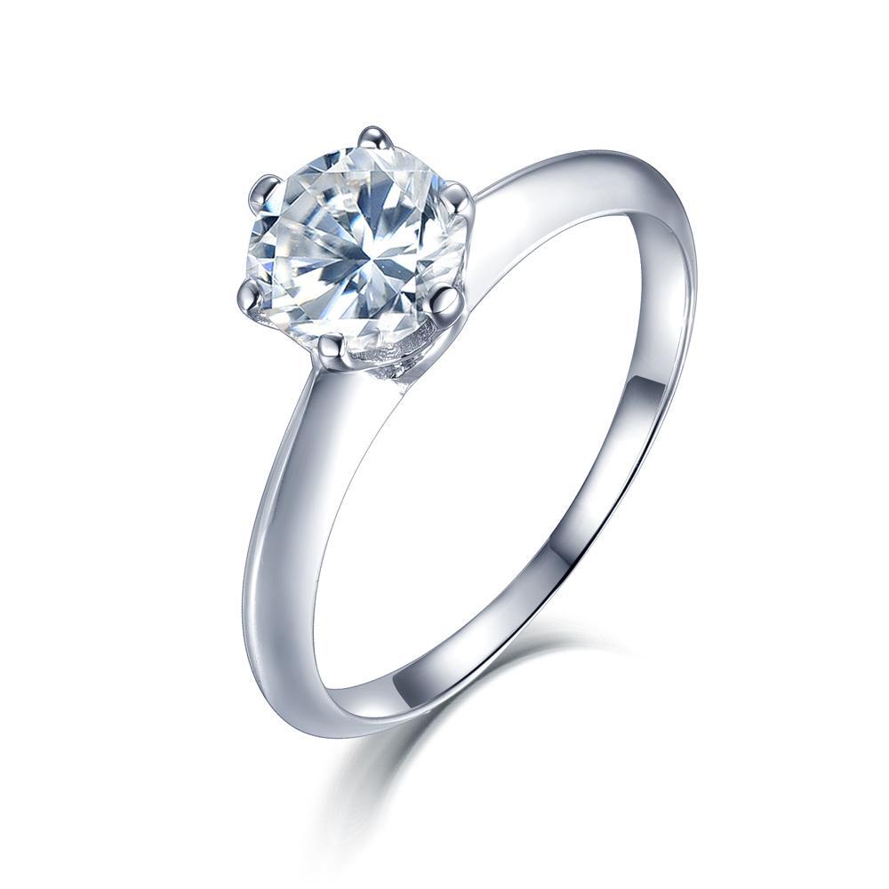 1.00ct Moissanite Engagement Ring, Classic Six Claw Setting with Knife Edge Shank, Sterling Silver & Platinum