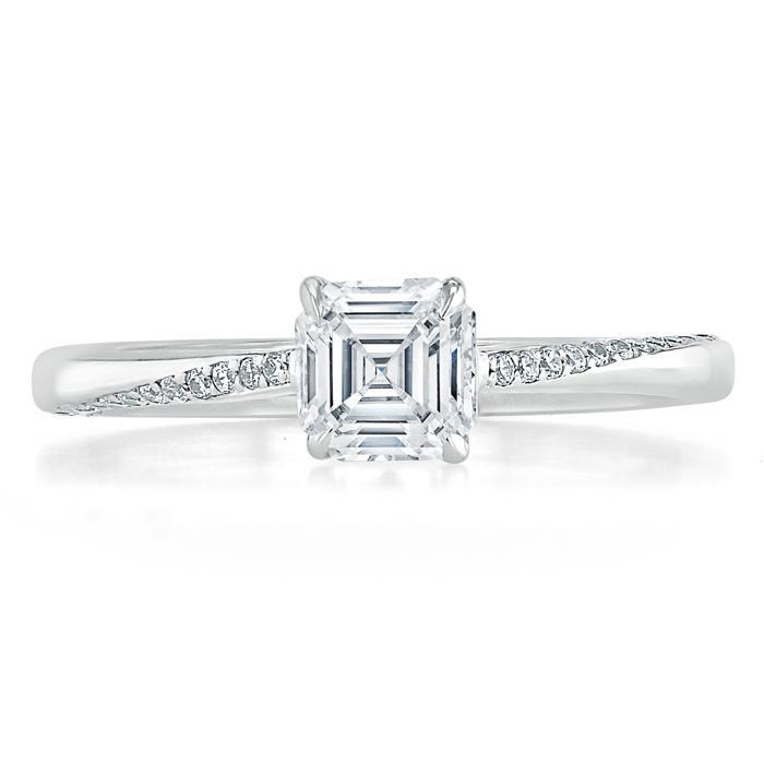 Asscher Cut Moissanite Engagement Ring, Classic Style