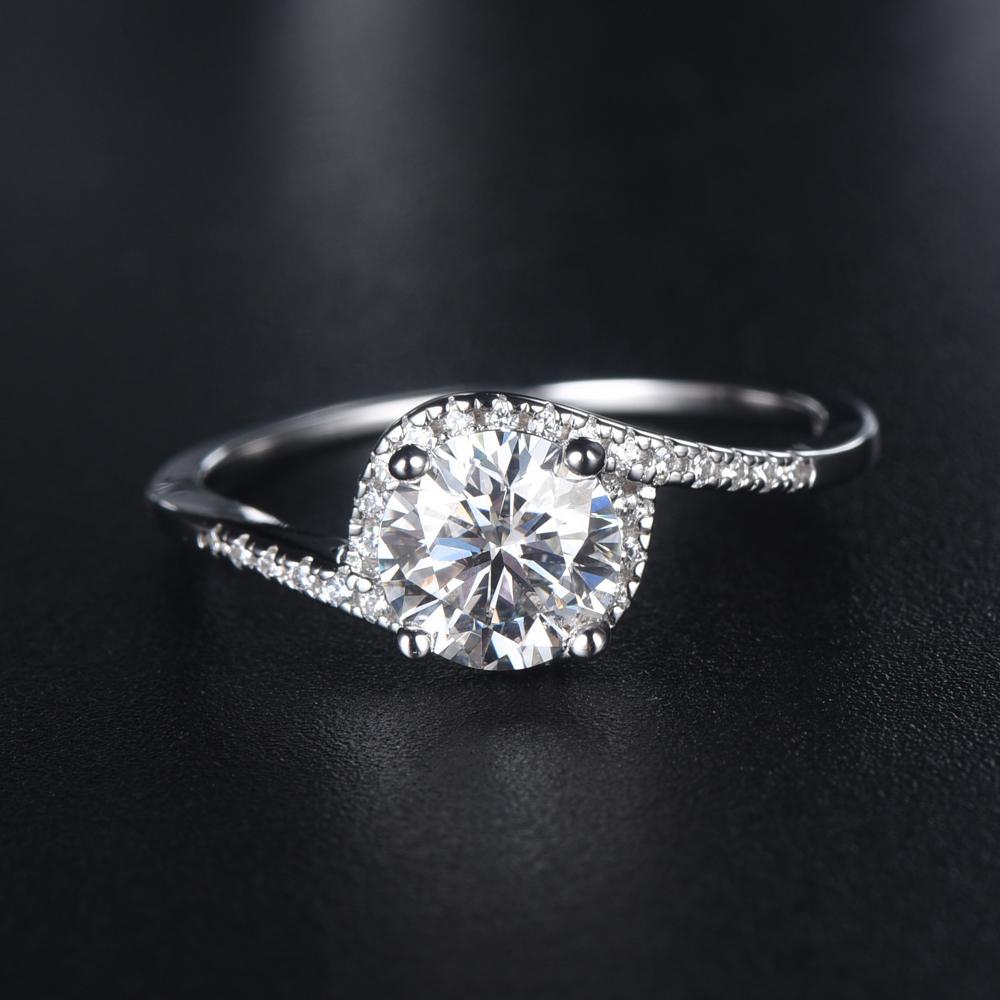 1.00ct Moissanite Engagement Ring, Classic Design, Sterling Silver & Platinum