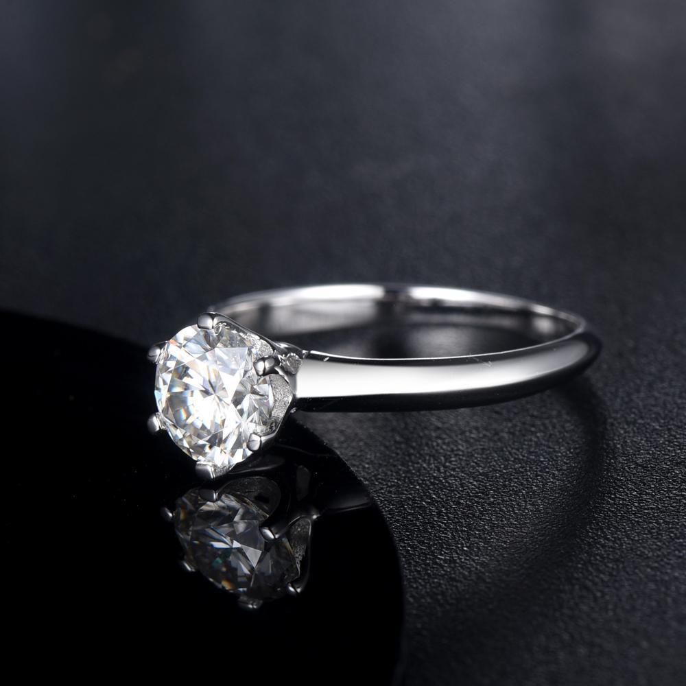 1.00ct Moissanite Engagement Ring, Classic Six Claw Setting with Knife Edge Shank, Sterling Silver & Platinum