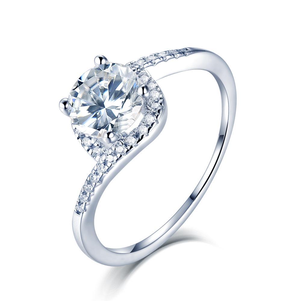 1.00ct Moissanite Engagement Ring, Classic Design, Sterling Silver & Platinum