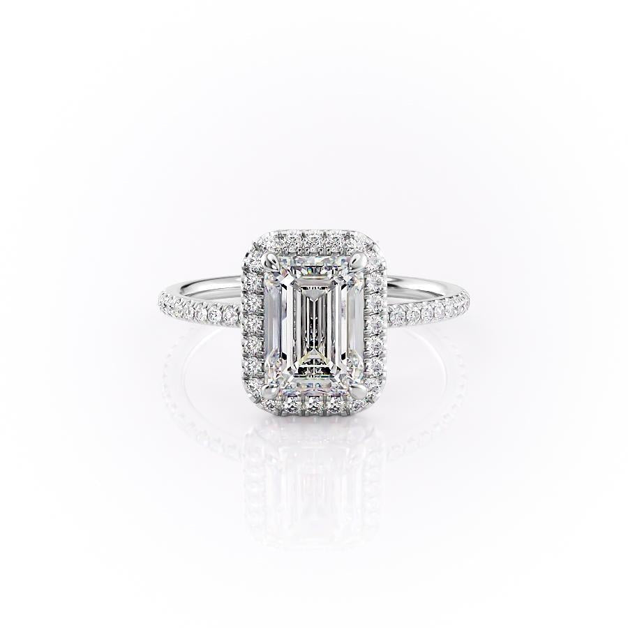 Emerald Cut Moissanite Engagement Ring With Halo