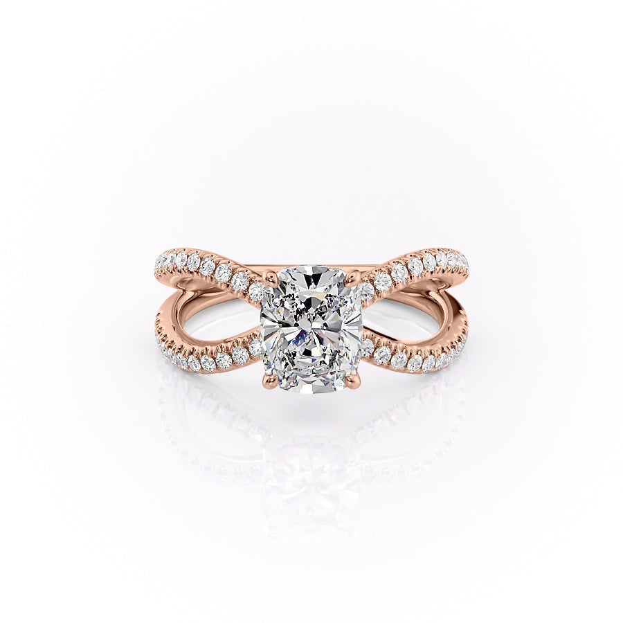 Elongated Cushion Cut Moissanite Criss-Cross Design