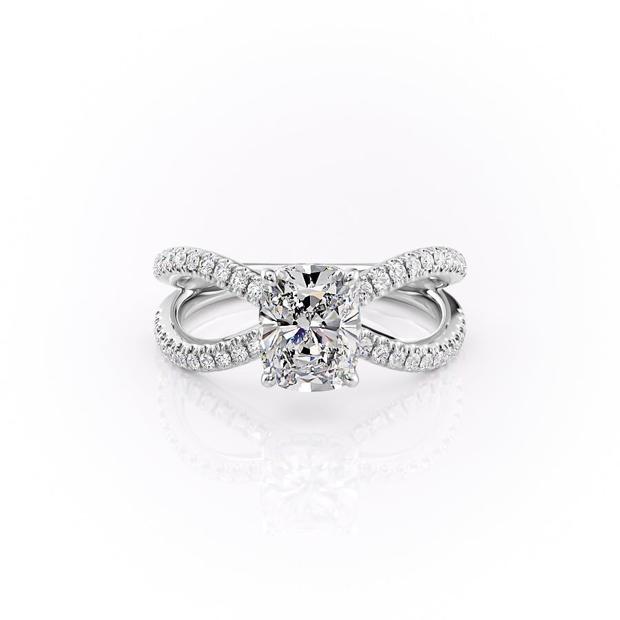 Elongated Cushion Cut Moissanite Criss-Cross Design