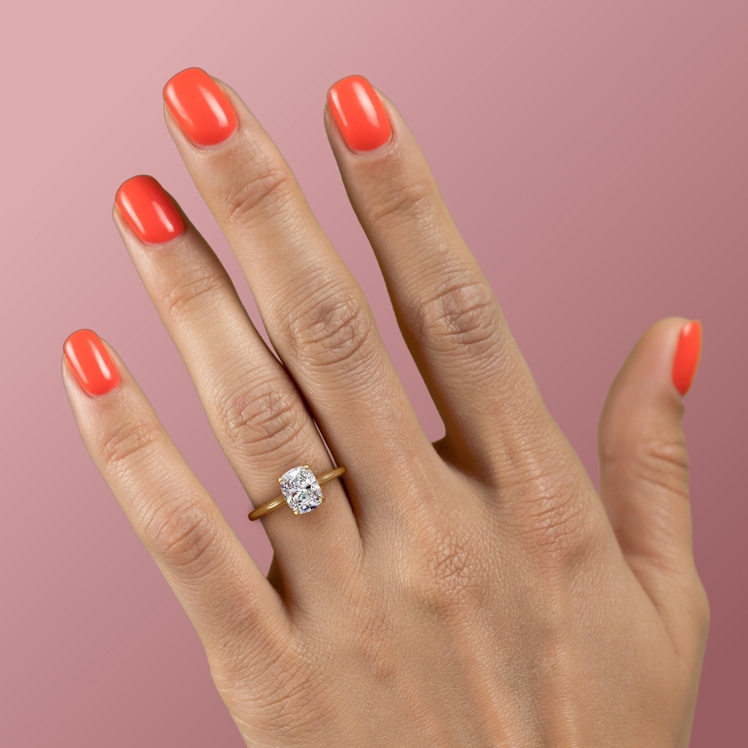 Elongated Cushion Cut Moissanite Engagement Ring, Hidden Halo