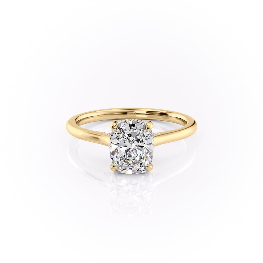 Elongated Cushion Cut Moissanite Engagement Ring, Hidden Halo