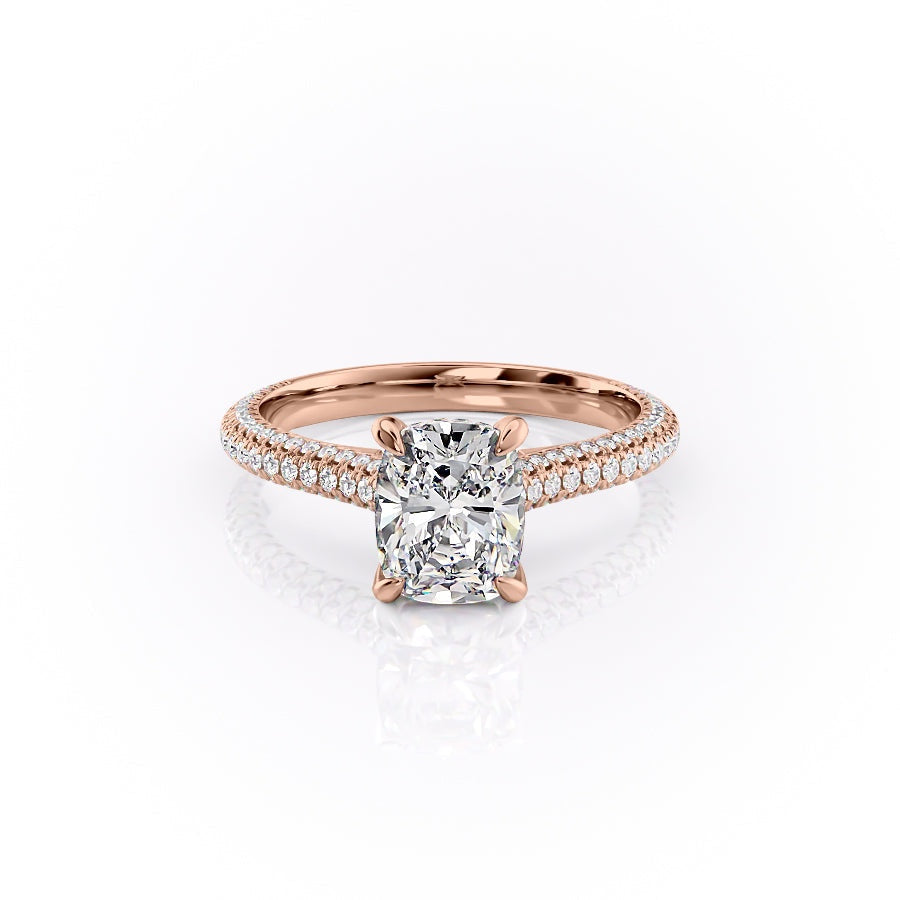 Elongated Cushion Cut Moissanite Engagement Ring, Pave Set Shoulders