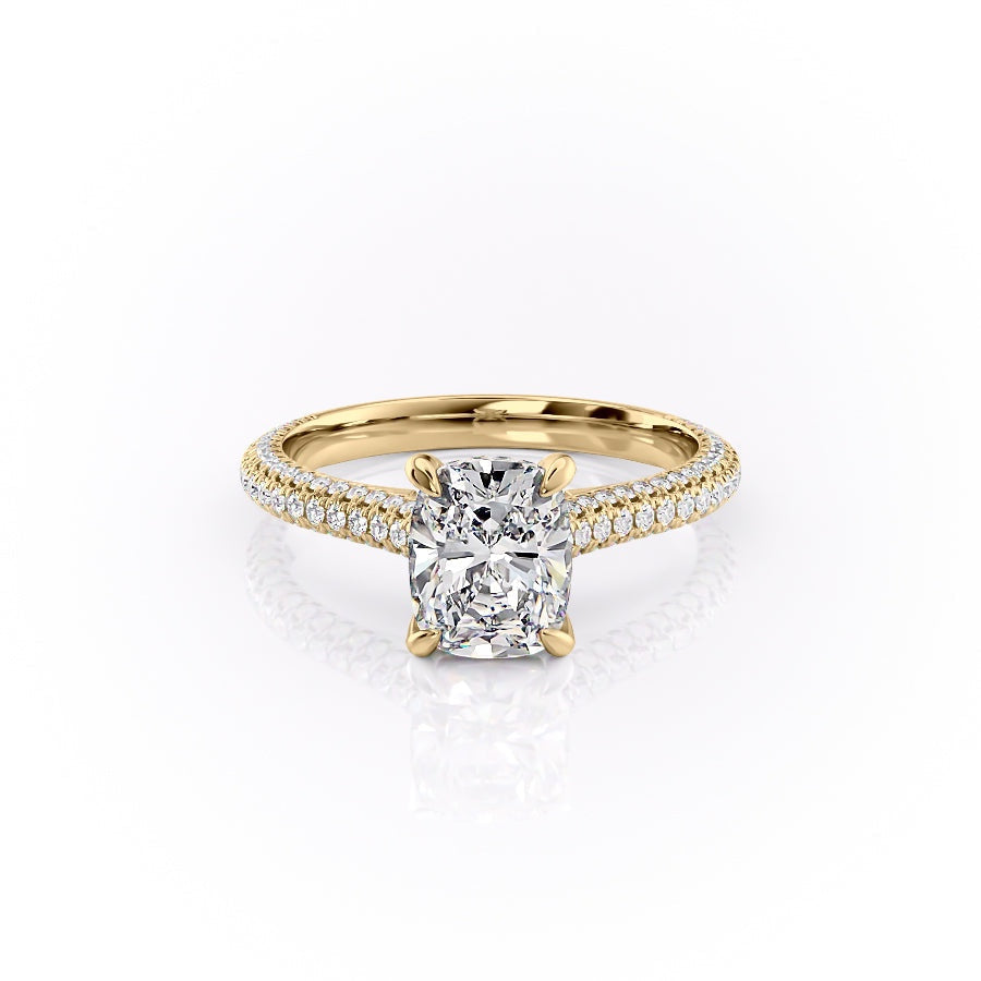 Elongated Cushion Cut Moissanite Engagement Ring, Pave Set Shoulders