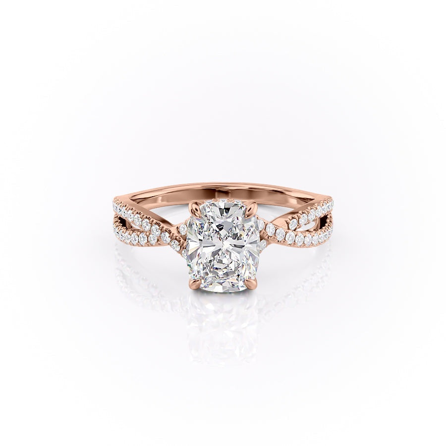 Elongated Cushion Cut Moissanite Engagement Ring, Twisted Stone Set Band