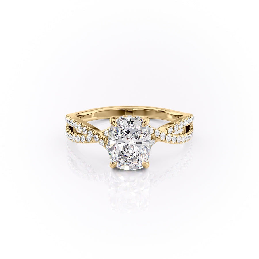 Elongated Cushion Cut Moissanite Engagement Ring, Twisted Stone Set Band