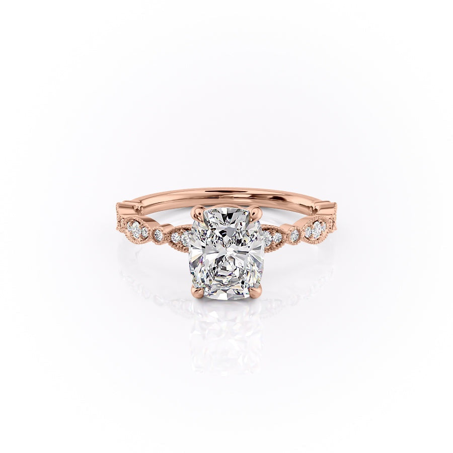 Elongated Cushion Cut Moissanite Engagement Ring, Vintage Design