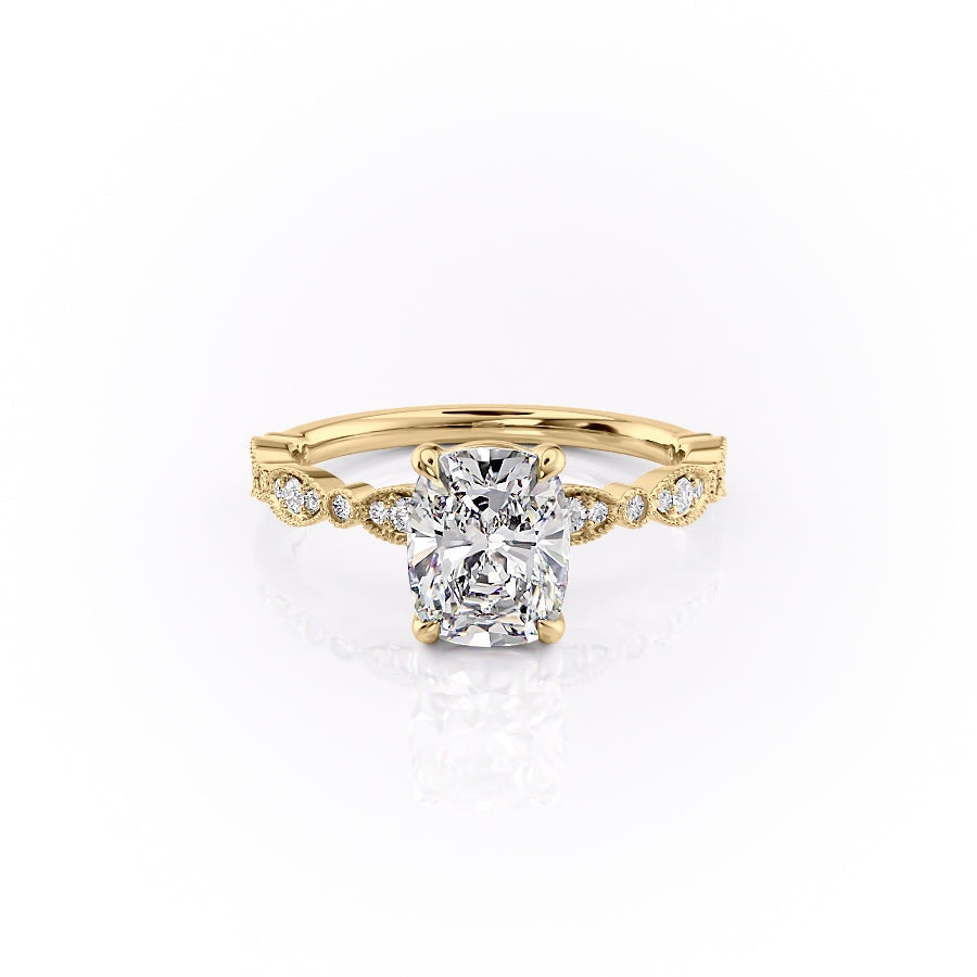 Elongated Cushion Cut Moissanite Engagement Ring, Vintage Design