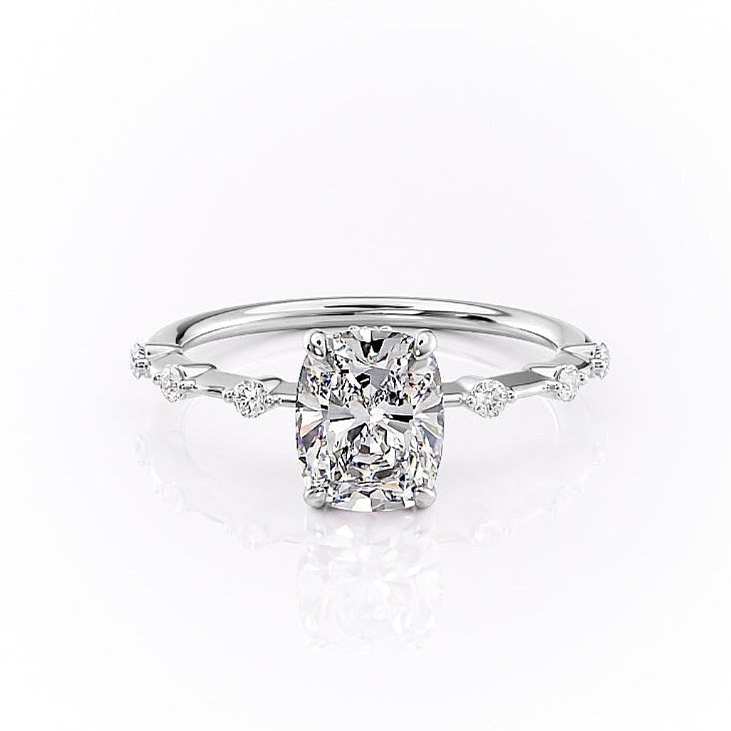 Elongated Cushion Cut Moissanite Ring - Delicate Vintage Style