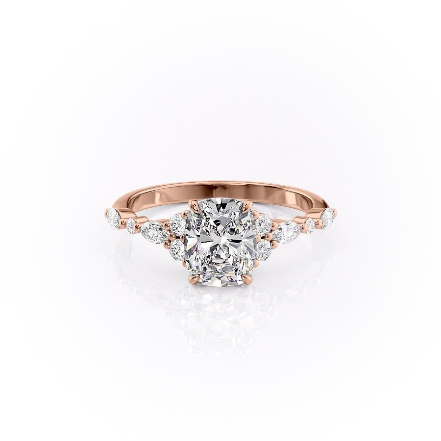 Elongated Cushion Cut Moissanite Shoulder Set Ring Vintage Design