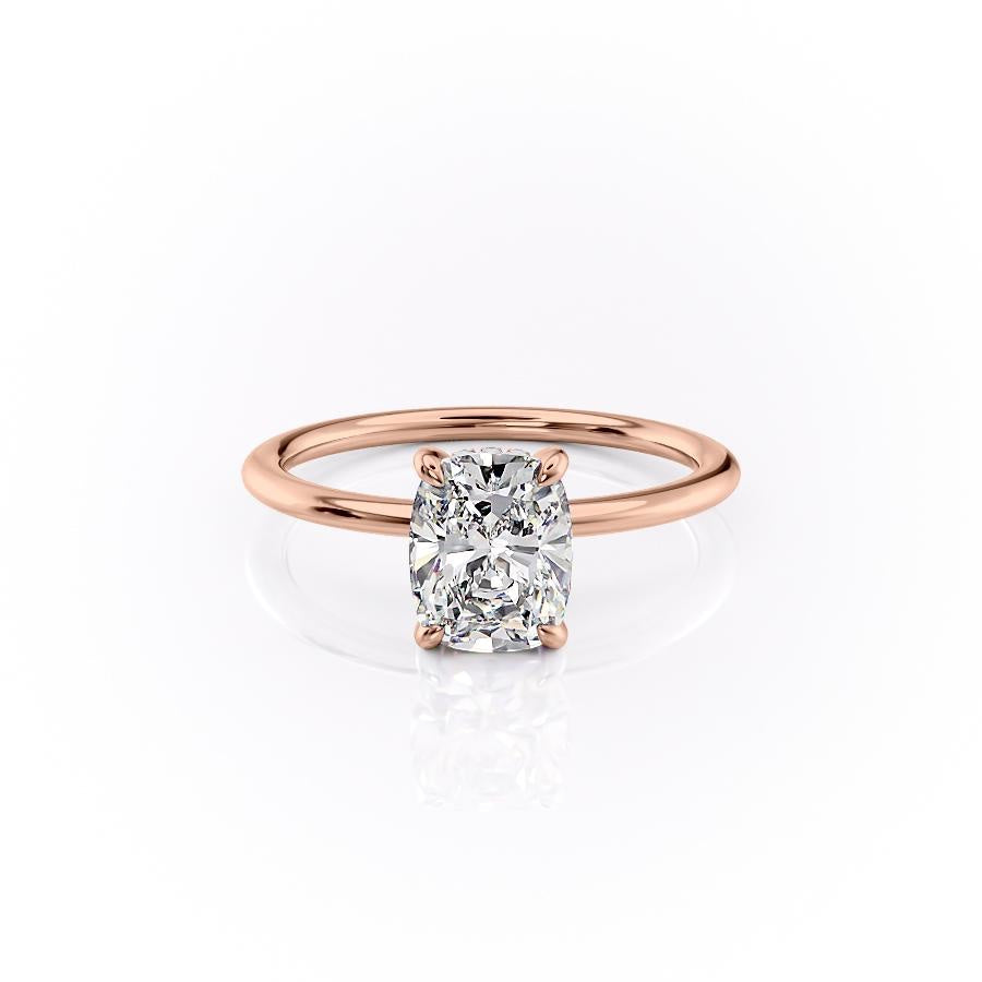 Elongated Cushion Cut Moissanite, Plain Band & Hidden Halo