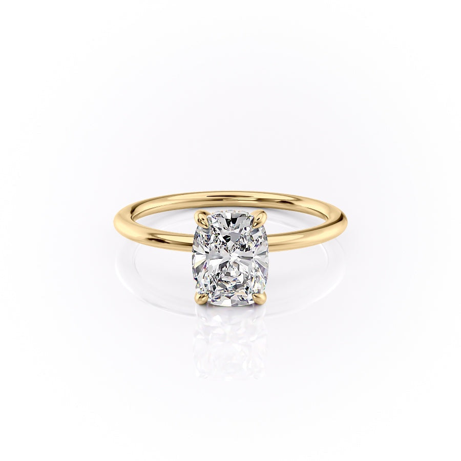 Elongated Cushion Cut Moissanite, Plain Band & Hidden Halo