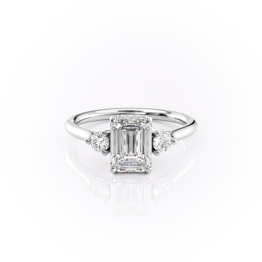 Emerald Cut Moissanite 3 Stone Ring