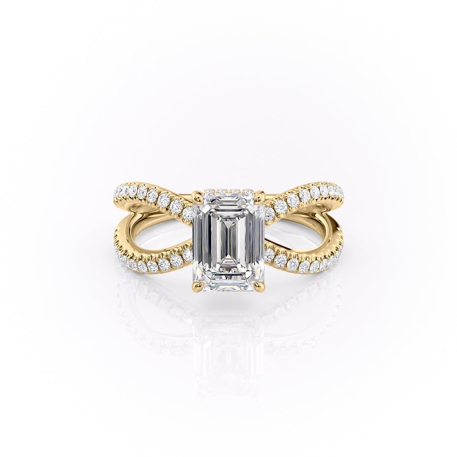 Emerald Cut Moissanite Criss-Cross Design