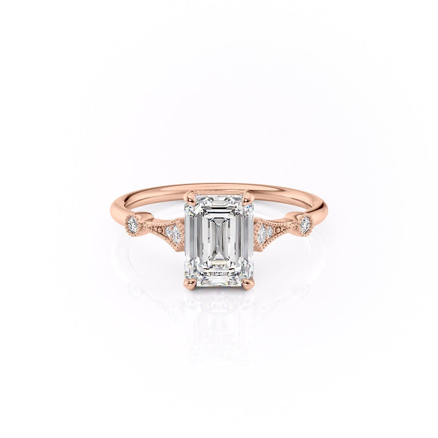 Emerald Cut Moissanite Vintage Design
