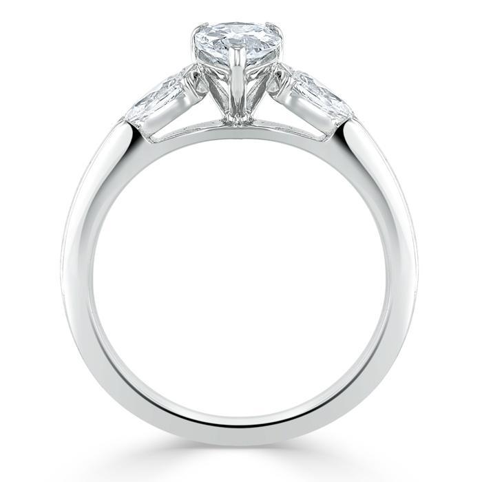 Pear Cut Moissanite Engagement Ring, Classic 3 Stone