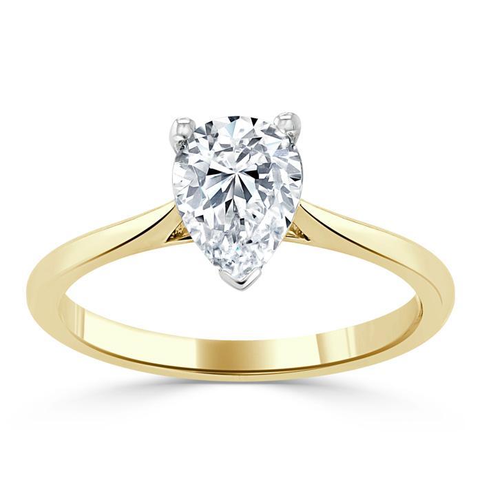 Pear Cut Moissanite Engagement Ring, Classic Style