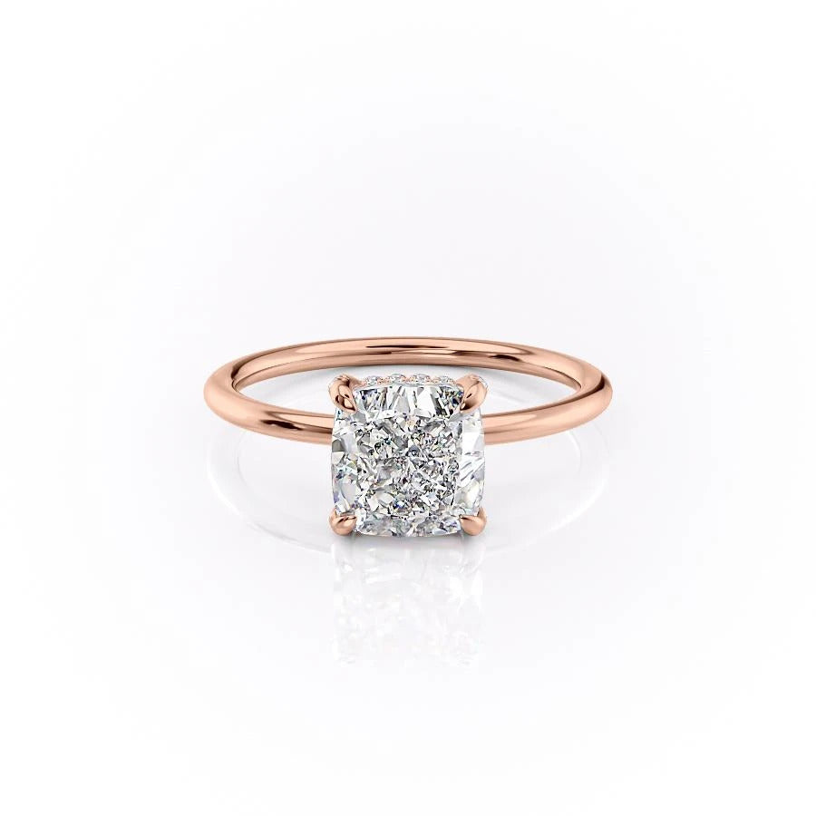 Cushion Cut Moissanite Ring, Hidden Halo Design