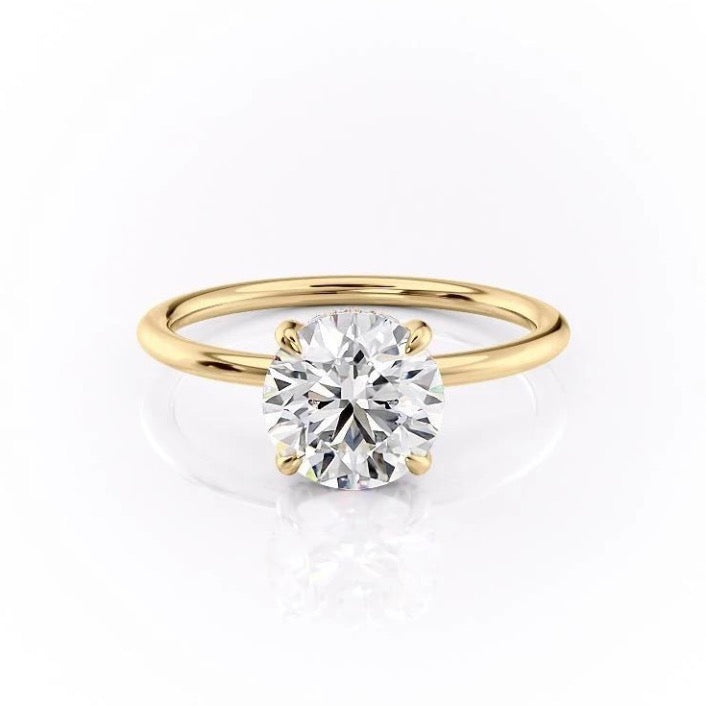 Round Cut Moissanite Ring, Hidden Halo Design