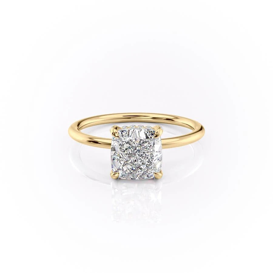 Cushion Cut Moissanite Ring, Hidden Halo Design