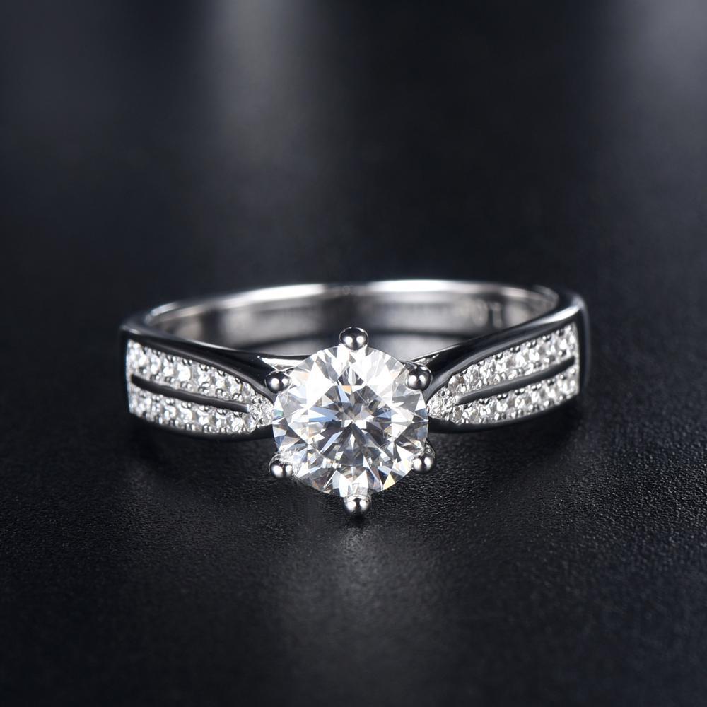 1.00ct Moissanite Engagement Ring, Shoulder Set Double Row, Sterling Silver & Platinum