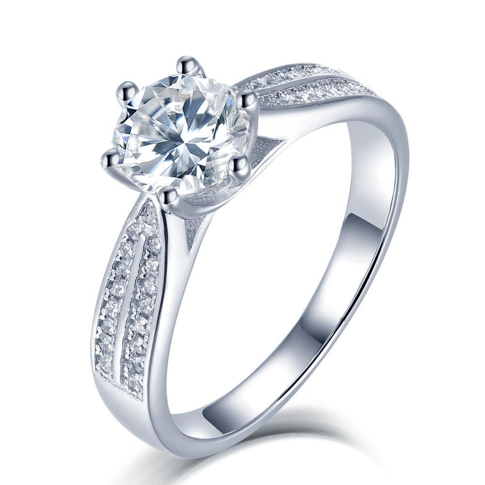 1.00ct Moissanite Engagement Ring, Shoulder Set Double Row, Sterling Silver & Platinum
