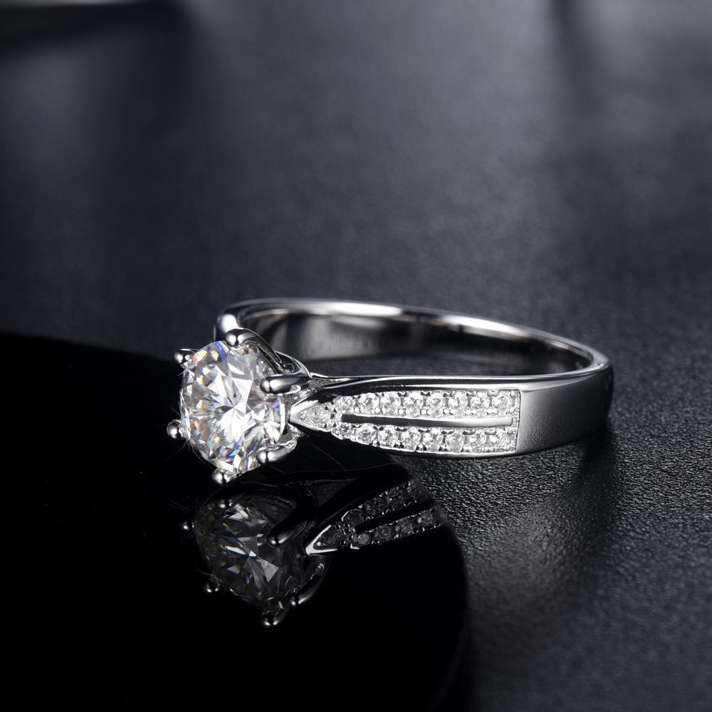 1.00ct Moissanite Engagement Ring, Shoulder Set Double Row, Sterling Silver & Platinum