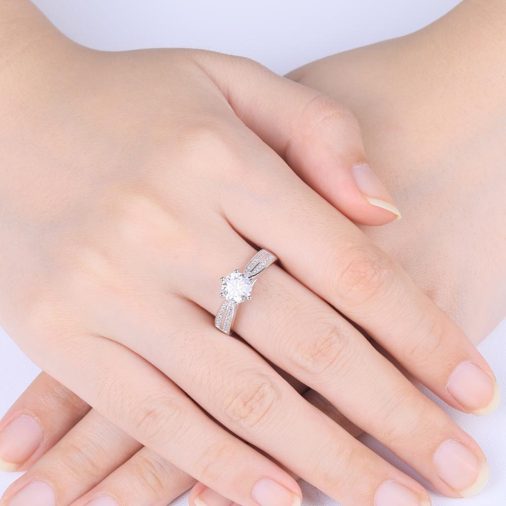 1.00ct Moissanite Engagement Ring, Shoulder Set Double Row, Sterling Silver & Platinum