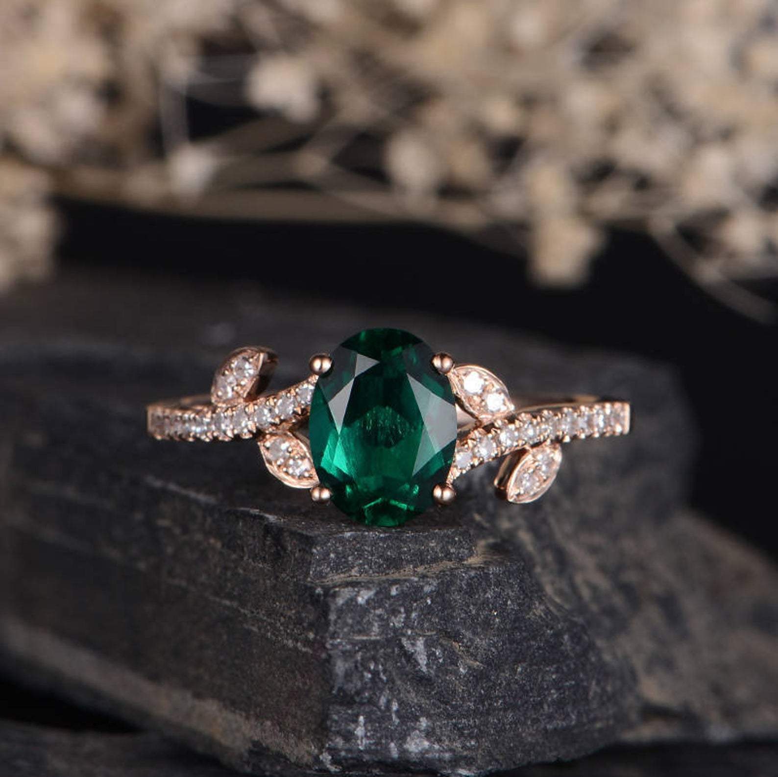 Nature Inspired Emerald Engagement Ring
