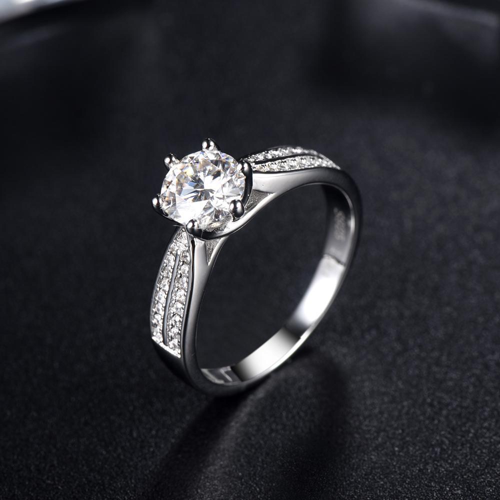 Moissanite Engagement Ring, Shoulder Set Double Row