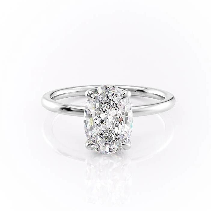 OVAL CUT MOISSANITE ENGAGEMENT RING, PLAIN BAND & HIDDEN HALO