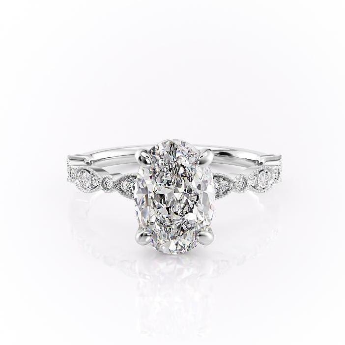 Oval Cut Moissanite Engagement Ring, Vintage Design