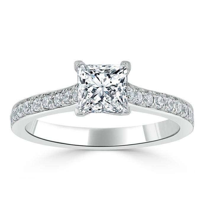 Princess Cut Moissanite Engagement Ring, Classic Style