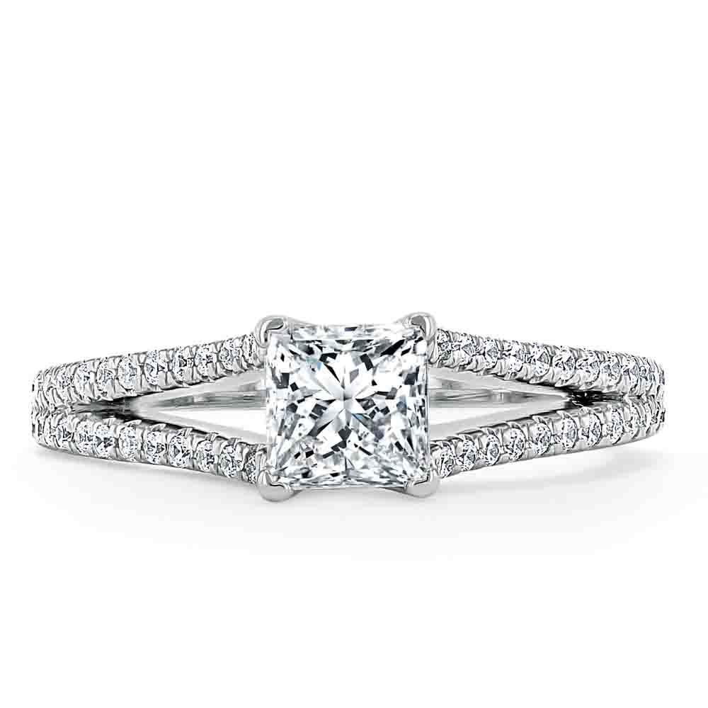 Princess Cut Moissanite Engagement Ring, Split Shank