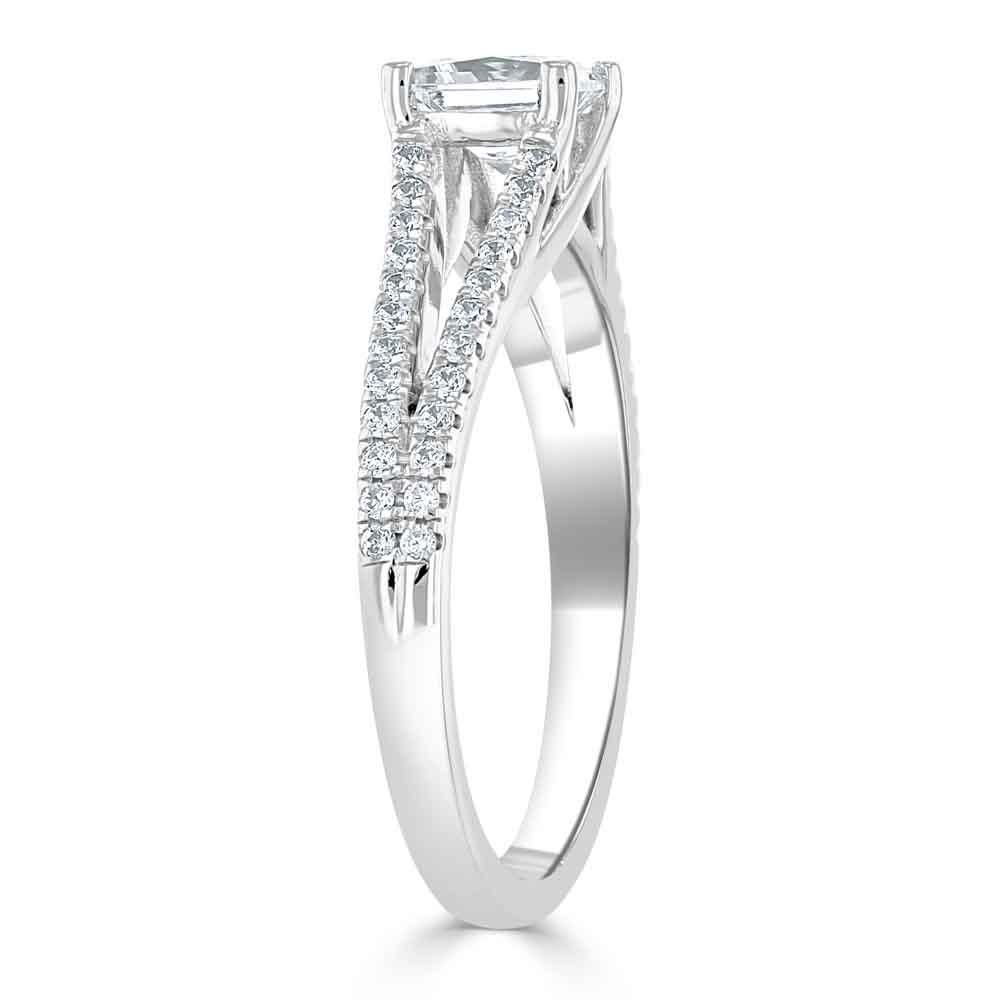 Princess Cut Moissanite Engagement Ring, Split Shank