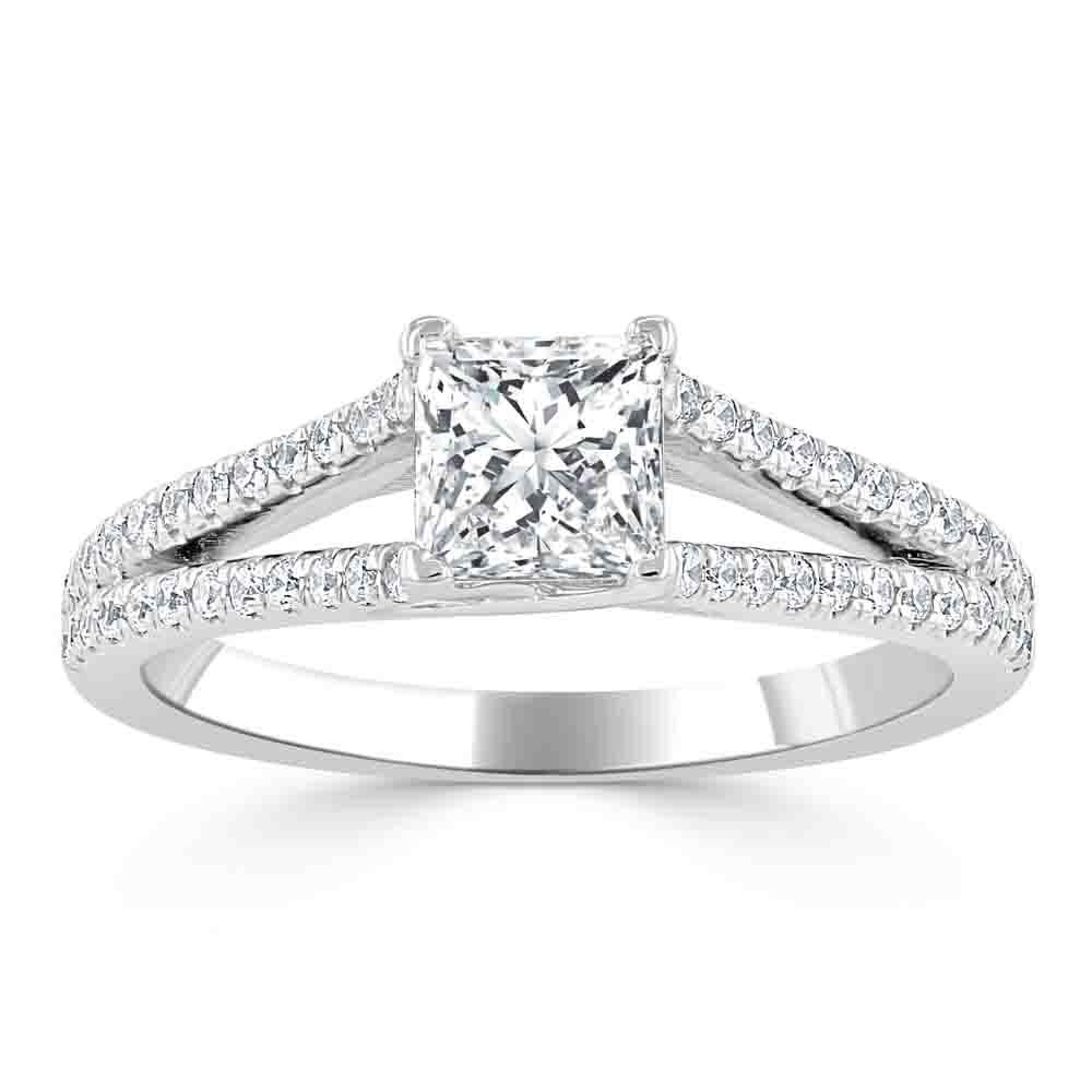 Princess Cut Moissanite Engagement Ring, Split Shank