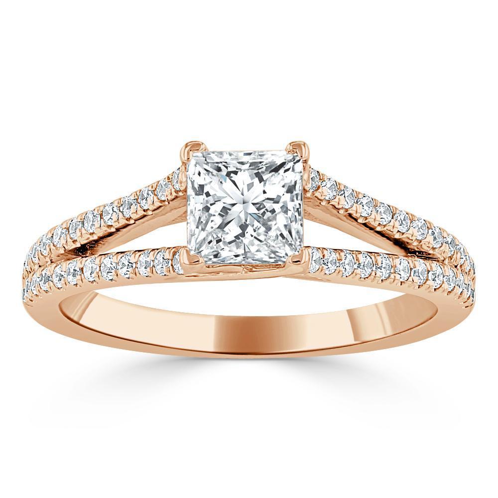 Princess Cut Moissanite Engagement Ring, Split Shank