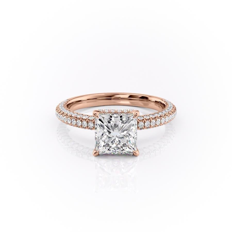 PRINCESS CUT MOISSANITE PAVÉ SET SHOULDERS WITH HIDDEN HALO