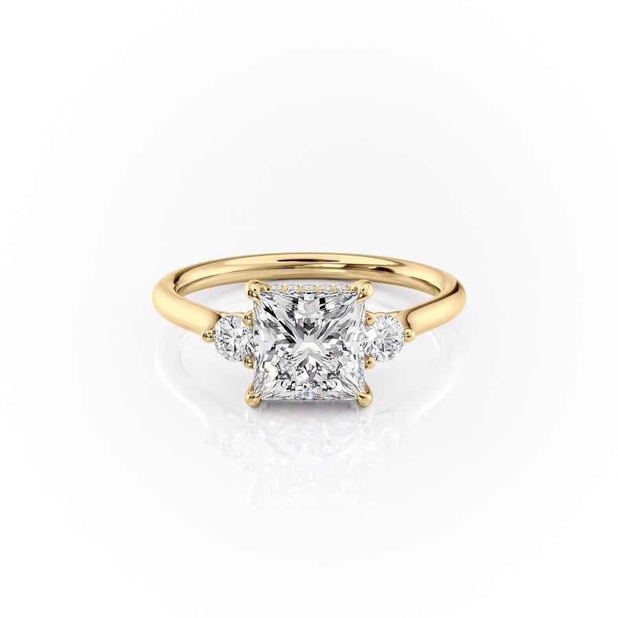 Princess Cut Moissanite 3 Stone Ring