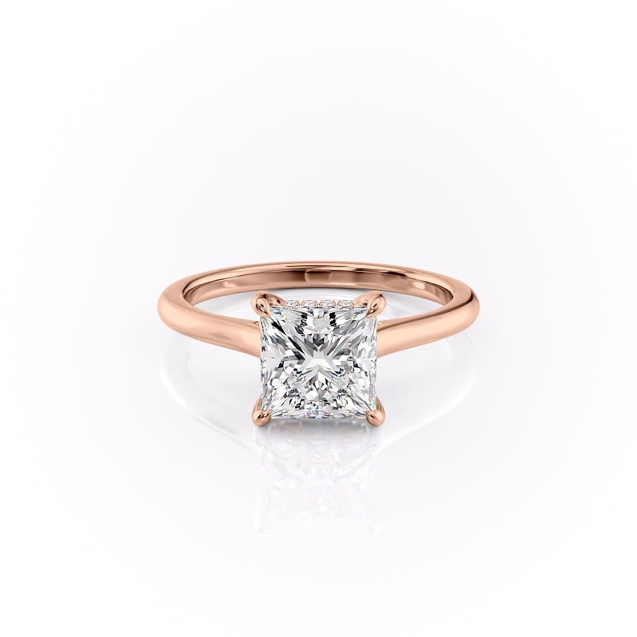 Princess Cut Moissanite Engagement Ring, Hidden Halo