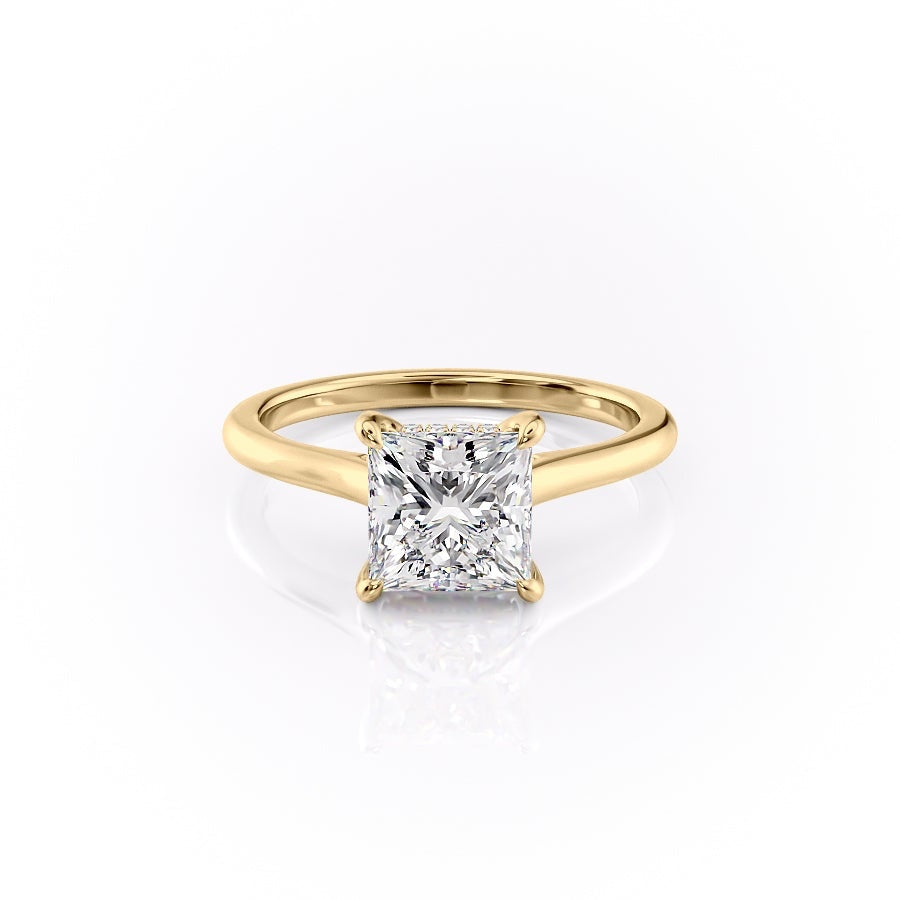 Princess Cut Moissanite Engagement Ring, Hidden Halo